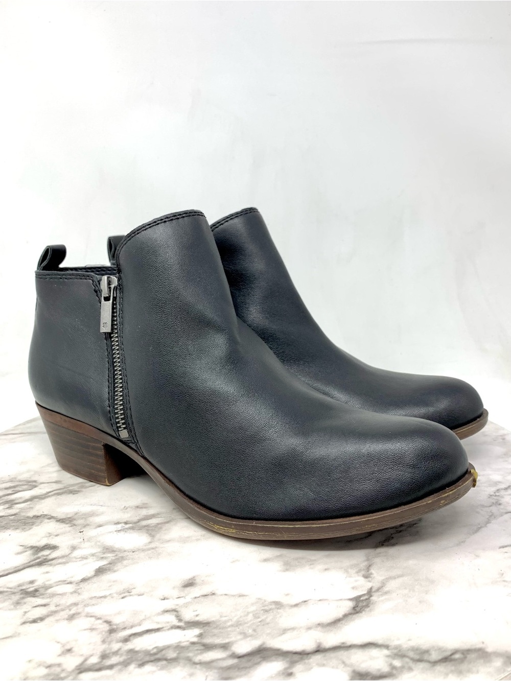 *Flawed Lucky Brand Basel Black Leather Zip Detail Ankle Boots 9 Classic Boho